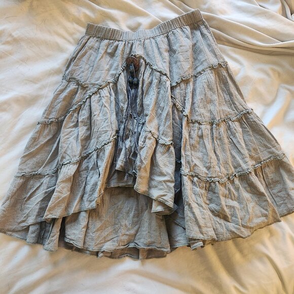 Small Dusty Green Tiered Boho Cottagecore Anthropologie Celui Midi Skirt - Picture 1 of 6